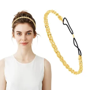 Elastic Gold Headband, Sparkly Metal Headbands for Women Fashion Wedding Headpiece Jewelry Hair Accessories for Festival Prom Party