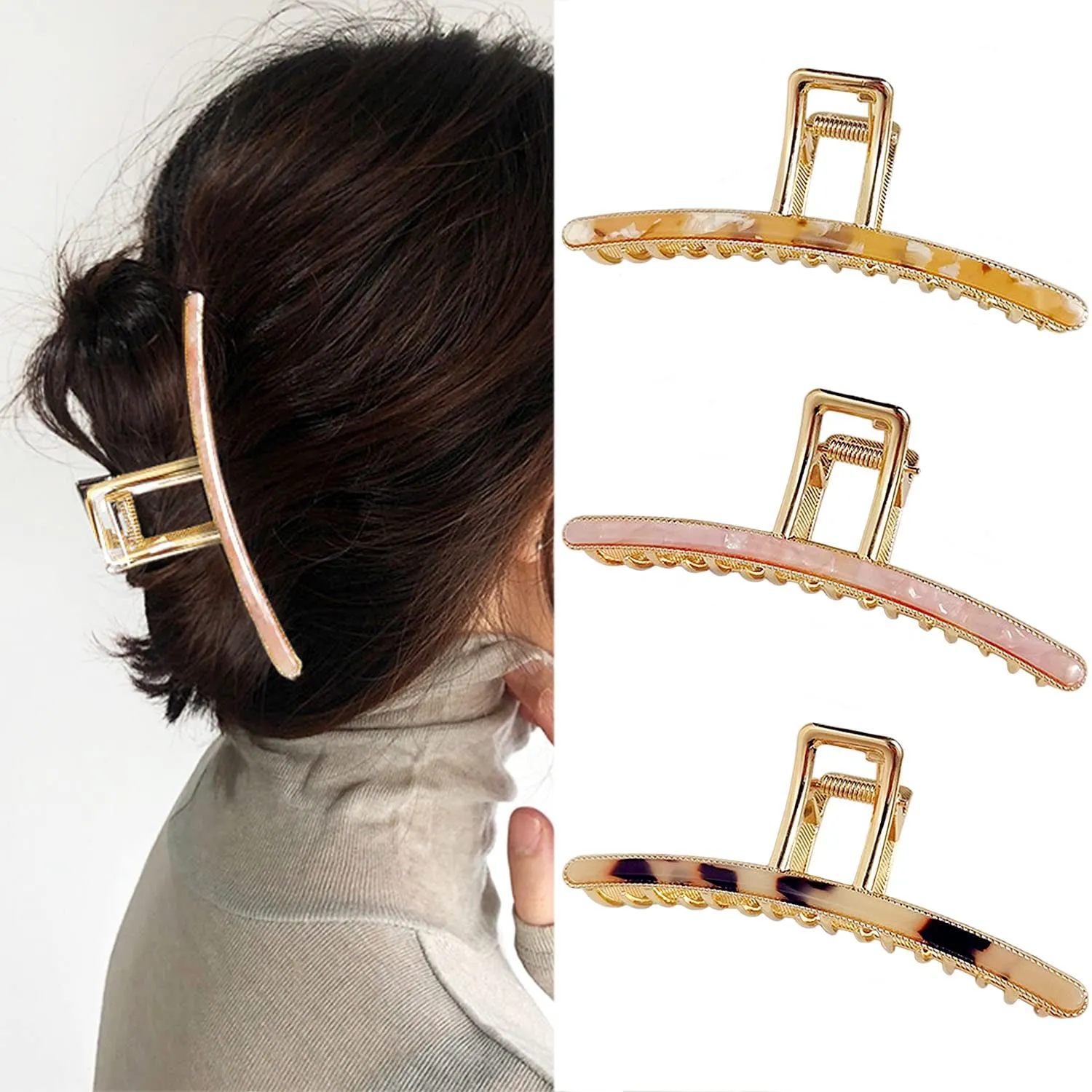 FAELBATY Big Butterfly Hair Claw Clips for Women - 4.7" Acetate and Metal Hair Accessories for Long, Thick Hair (3 Pcs)