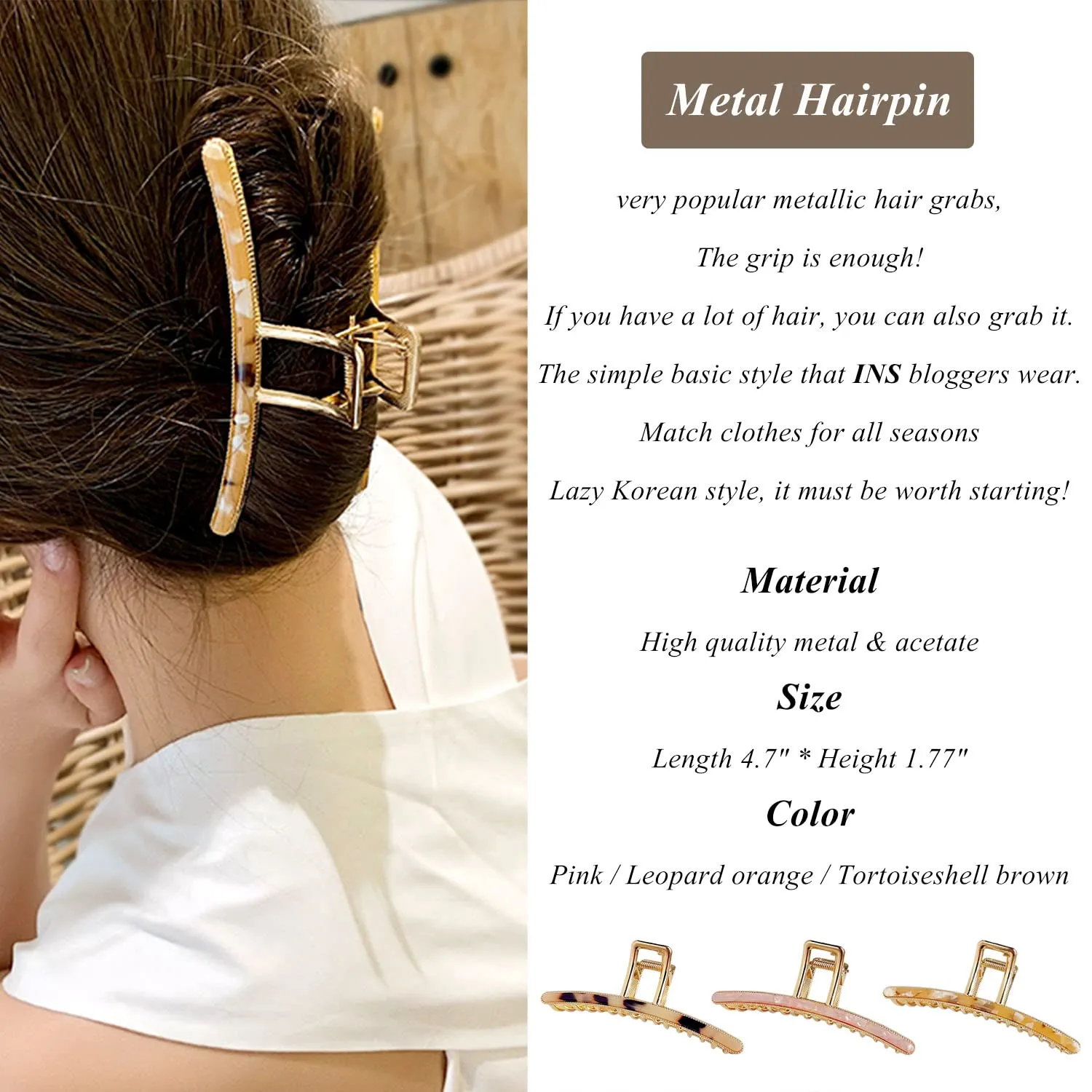 FAELBATY Big Butterfly Hair Claw Clips for Women - 4.7" Acetate and Metal Hair Accessories for Long, Thick Hair (3 Pcs)