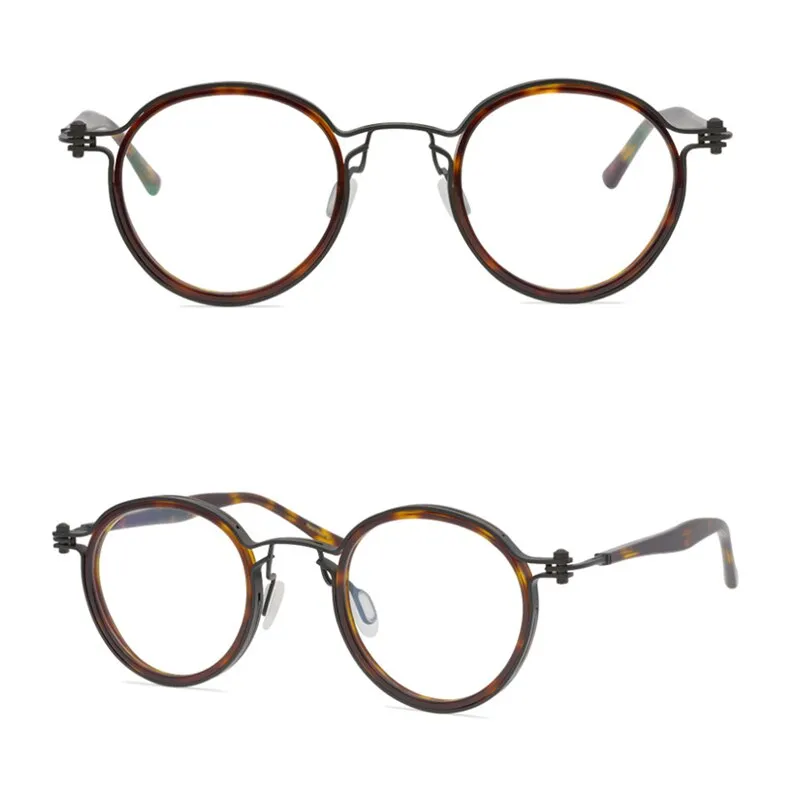 Gatenac Unisex Full Rim Round Handcrafted Acetate Alloy Frame Eyeglasses Gxyj07