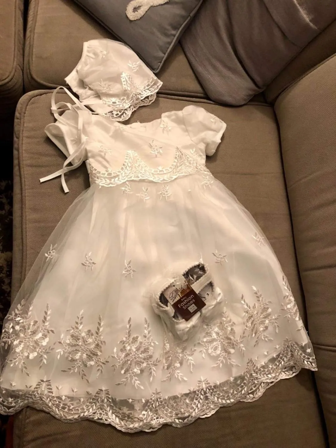 Glamulice Baby-Girls Newborn Satin Christening Baptism Floral Embroidered Dress Gown Outfit