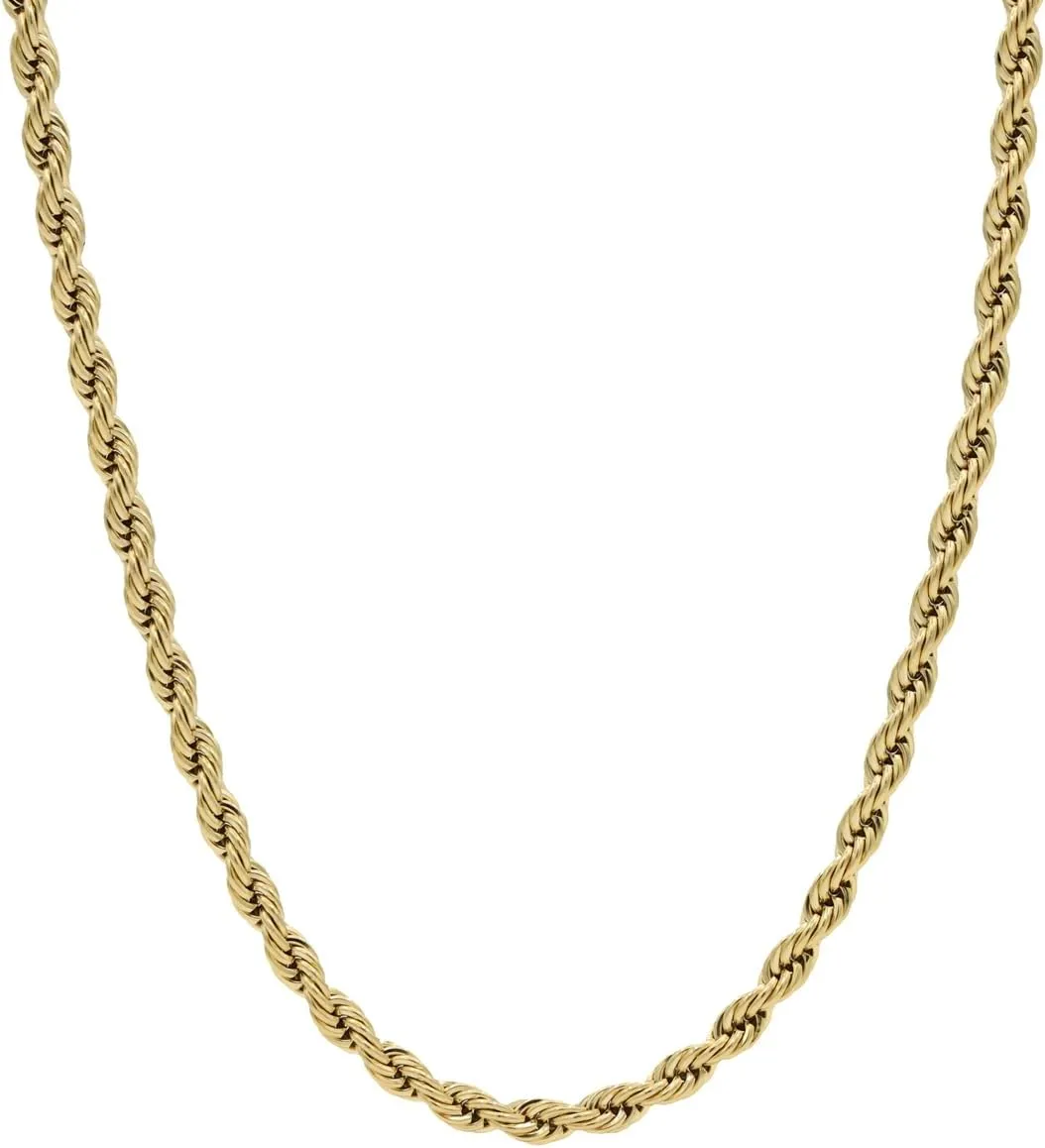 GLD Rope Link Chain - Gold-Plated Rope Cuban Chain with Exclusive Storage Travel Pouch - Snatch-Proof Clasp, Sweat-Proof and Fade-Resistant - Lifetime Quality, Designed in Miami
