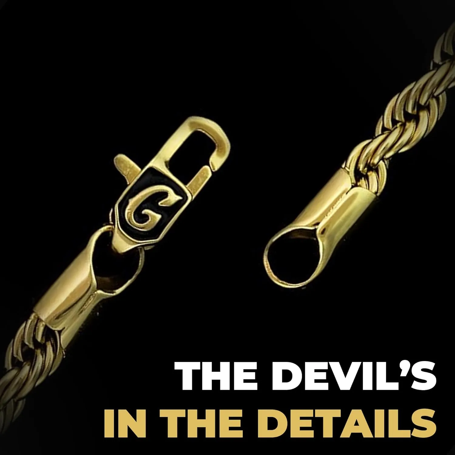 GLD Rope Link Chain - Gold-Plated Rope Cuban Chain with Exclusive Storage Travel Pouch - Snatch-Proof Clasp, Sweat-Proof and Fade-Resistant - Lifetime Quality, Designed in Miami