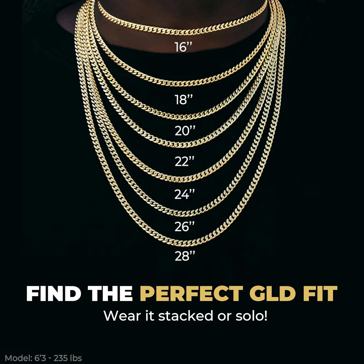 GLD Rope Link Chain - Gold-Plated Rope Cuban Chain with Exclusive Storage Travel Pouch - Snatch-Proof Clasp, Sweat-Proof and Fade-Resistant - Lifetime Quality, Designed in Miami