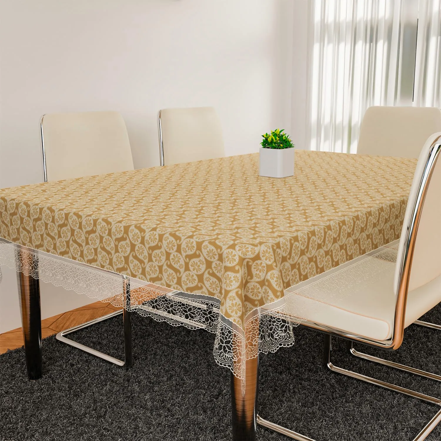 Heart Home Dining Table Cover | Kitchen Dining Tablecloth | 6 Seater Dining Table Cover | Dining Table Cover for Hall Décor | Carry Design Tablecloth | DTC | 60x90 | Golden