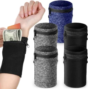Honoson 5 Pcs Wrist Wallet for Women Men, Zipper Wrist Pouch Purse for Running Wristband Sweatband Wallet for Running Walking Hiking Jogging Travel Events Keys Cash Napkin
