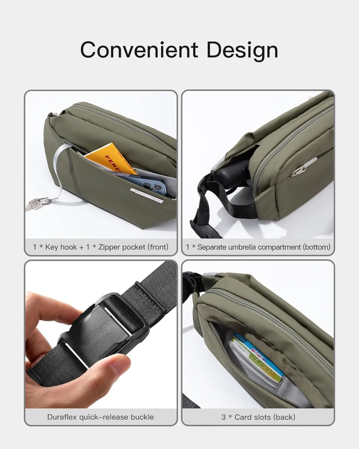 Inateck Sling Bag X, Multi-pocket Crossbody Shoulder Chest Bag with Adjustable Shoulder Strap, Water-resistant Waist Fanny Pack for Men, Women, Travel, Daily Use, Cycling, Hiking, Gray Blue, Large
