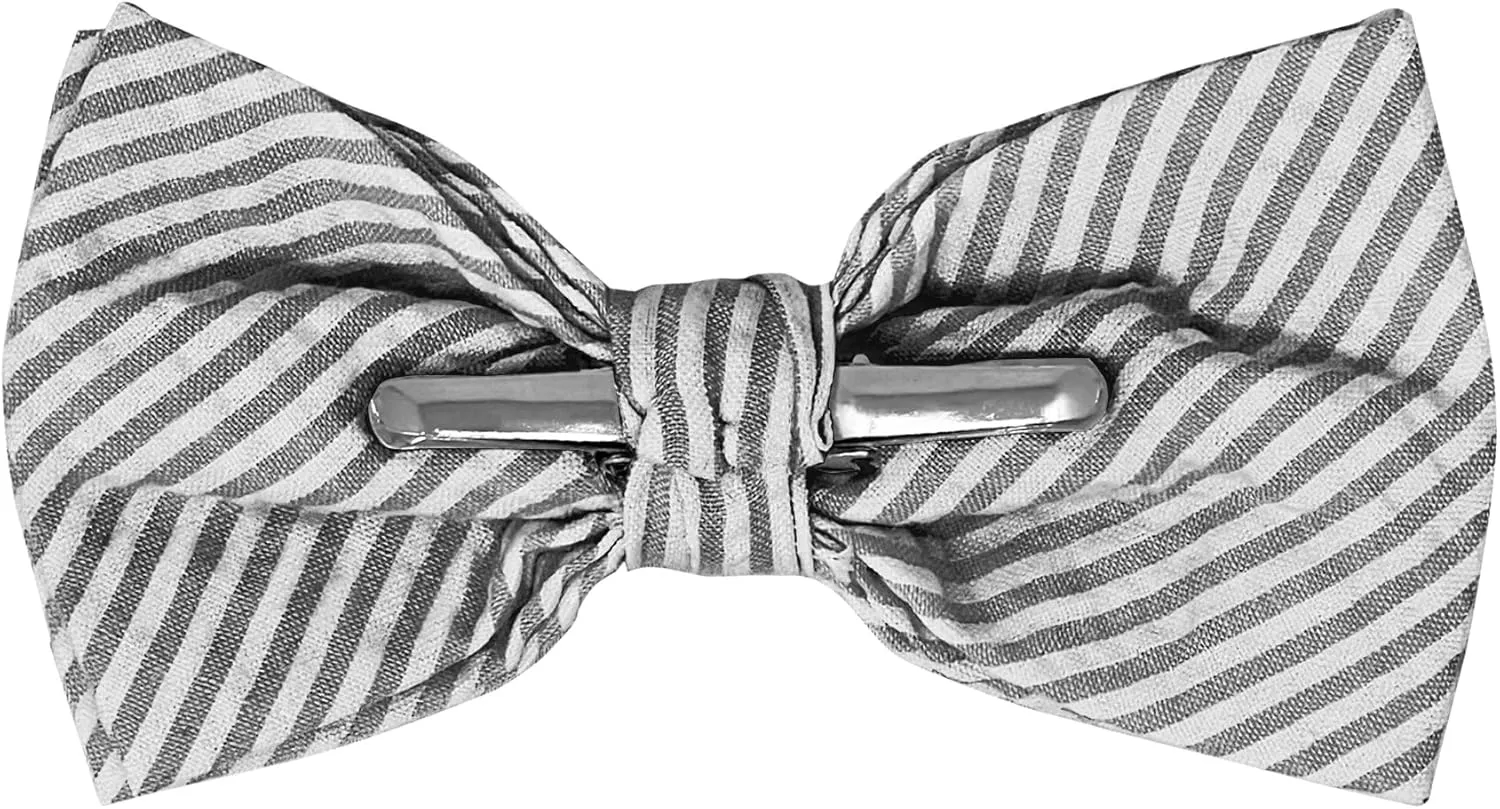 Jacob Alexander Men's Seersucker Striped Pattern Pre-tied Clip-On Bow Tie