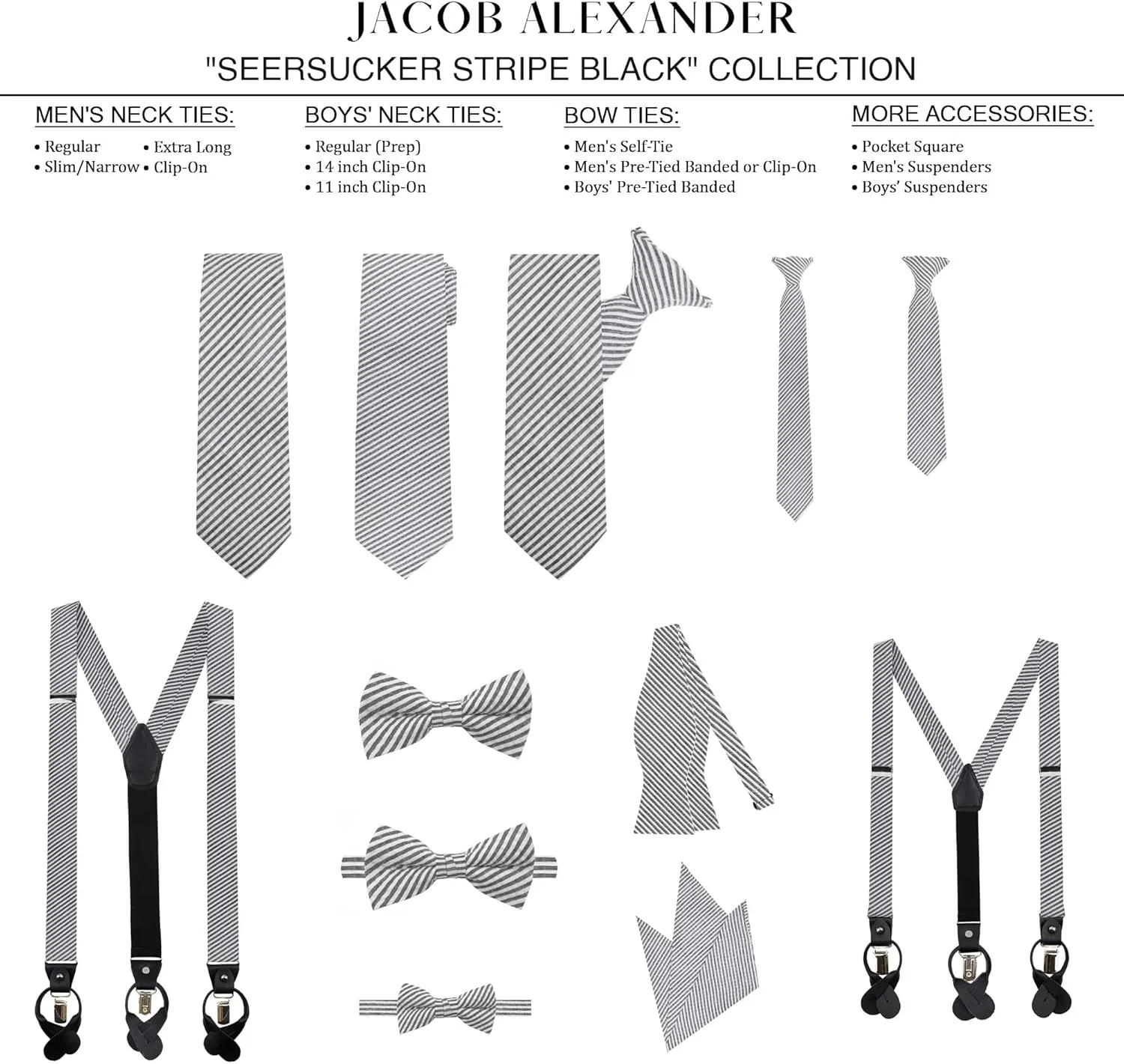 Jacob Alexander Men's Seersucker Striped Pattern Pre-tied Clip-On Bow Tie