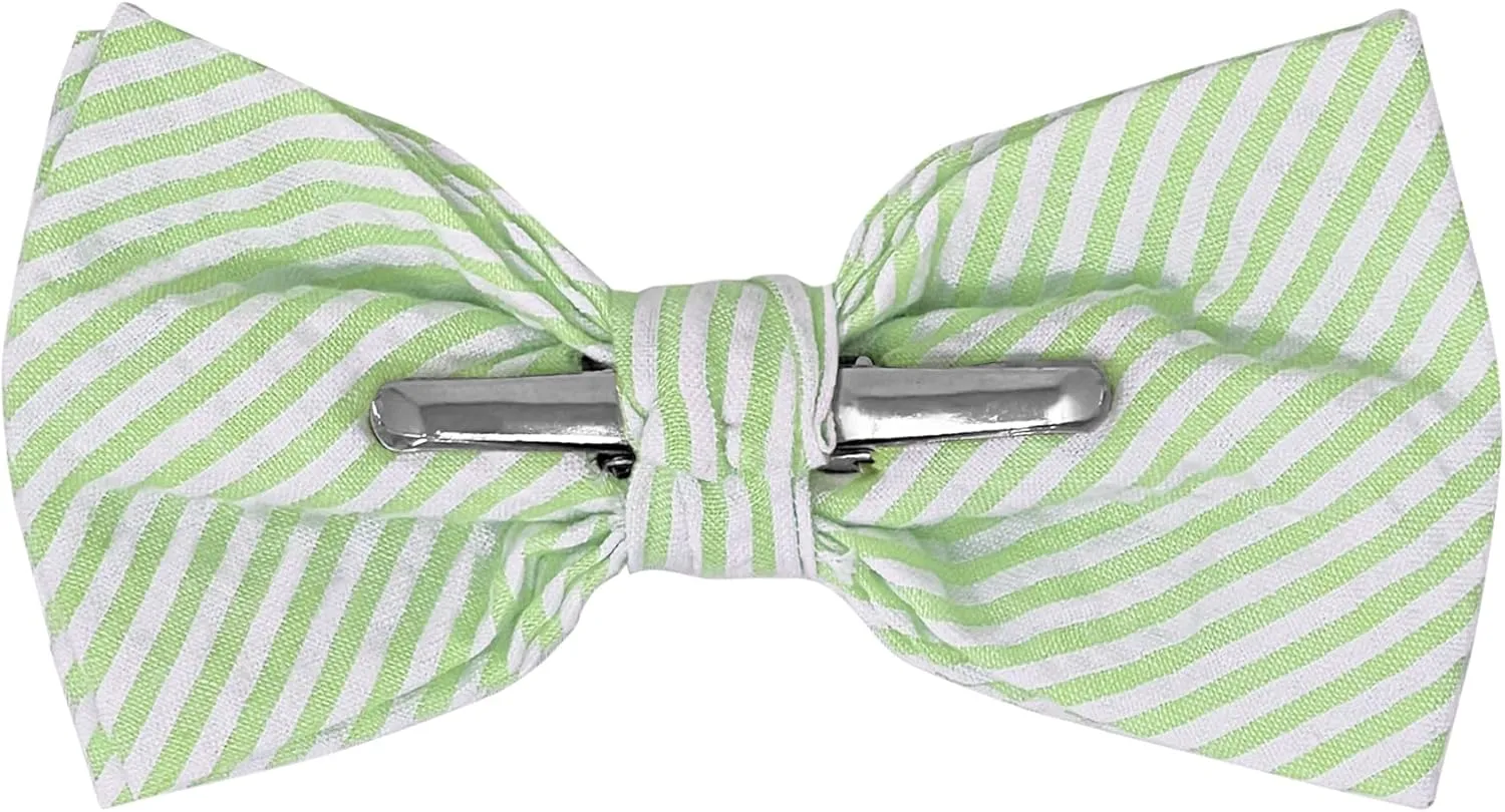 Jacob Alexander Men's Seersucker Striped Pattern Pre-tied Clip-On Bow Tie