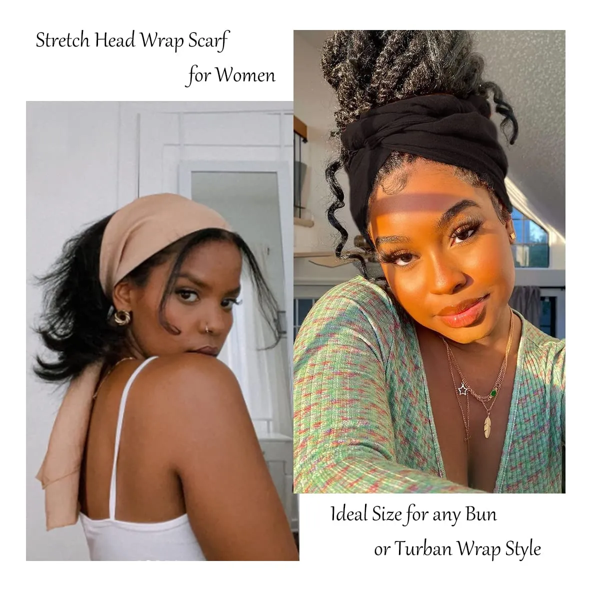 Kachanaa Stretch Jersey Turban Head Wraps Long Solid Color African Shawl Hair Scarfs Lightweight Breathable Head Bands Ties for Black Women(Black)