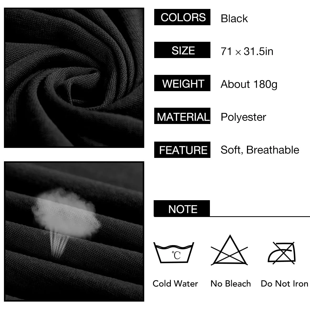 Kachanaa Stretch Jersey Turban Head Wraps Long Solid Color African Shawl Hair Scarfs Lightweight Breathable Head Bands Ties for Black Women(Black)