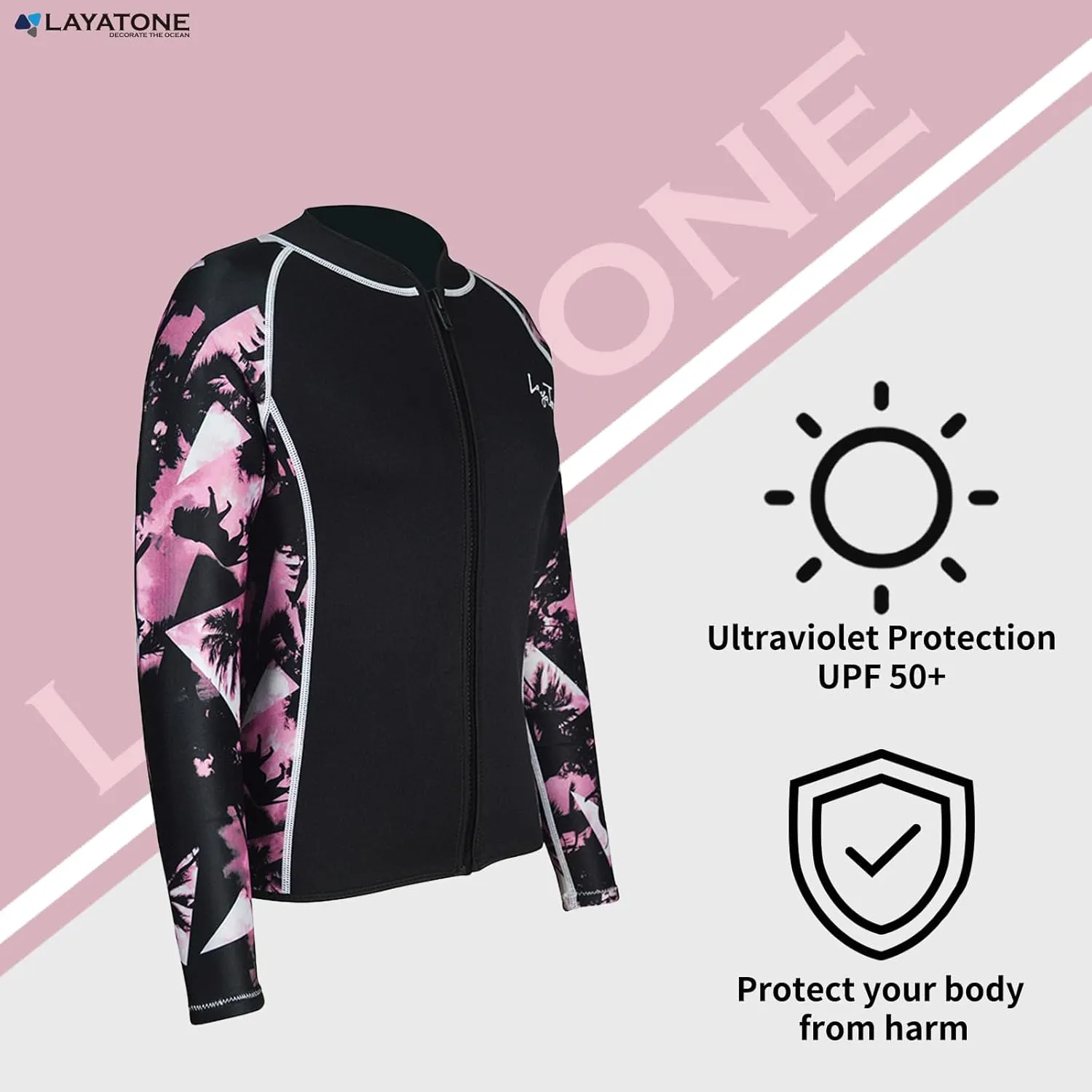 LayaTone Women's 3mm Long Sleeve Neoprene Wetsuit Top - Cold Water Swim, Diving, Surfing & Water Aerobics - Comfort, Warmth & Protection - Suit Jackets for Women