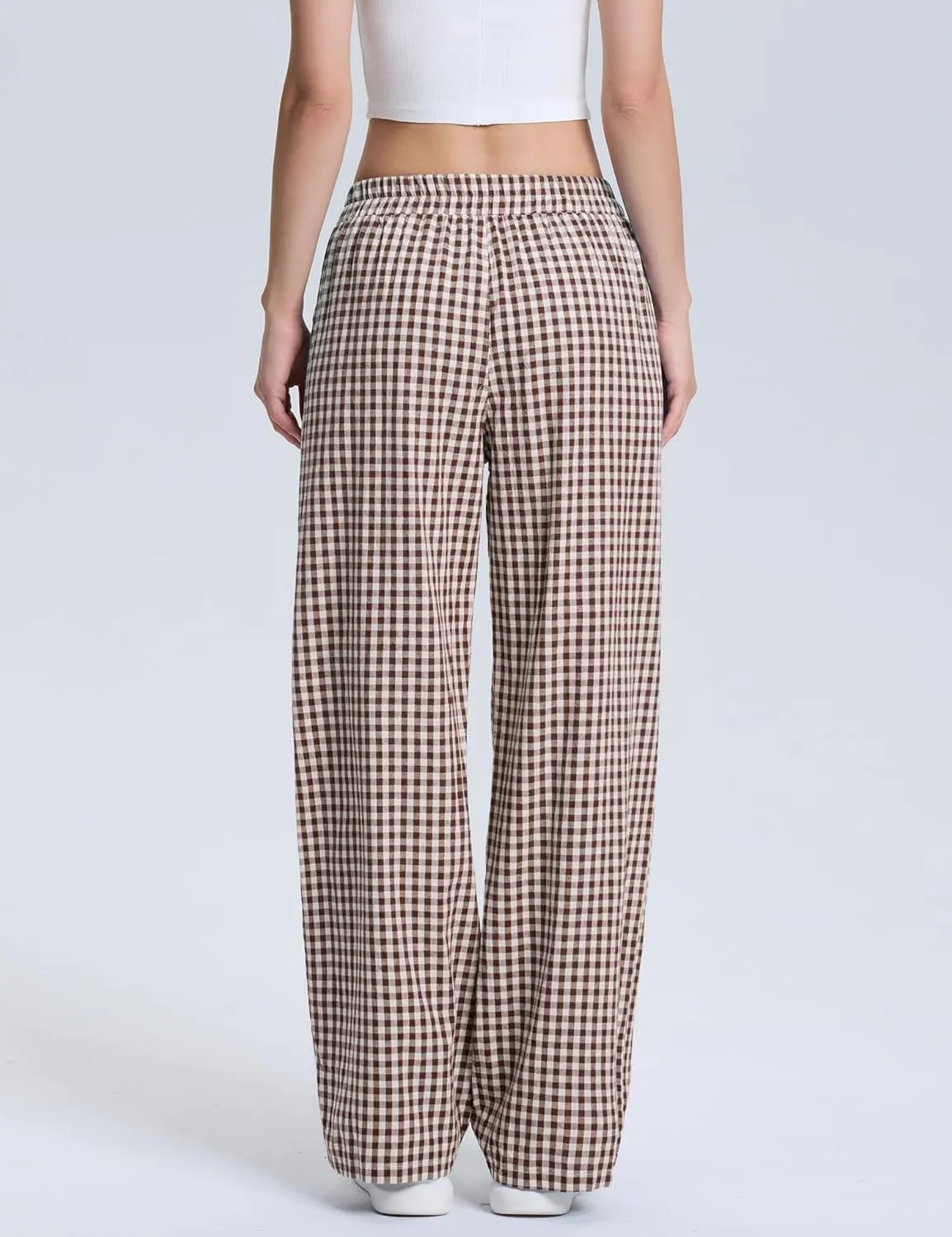 LOMON Women's Striped Gingham Boxer Pants Cotton Pajama Lounge Pj Casual Plaid Trousers Y2K Beach Bottoms with Pockets