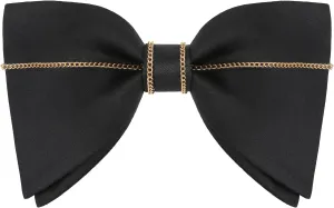 Mens Black Oversized Bow Tie Satin Silk Adjustable Large Solid Pre-tied Tuxedo Big Bow Ties for Men with Gift Box