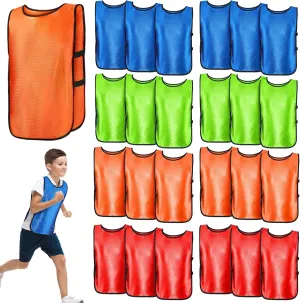 Mepase 24 Pieces Youth Pinnies for Kids Team Jerseys Scrimmage Training Game Soccer Vest, 4 Colors 4 Teams Pinnies for Children Youth Game Sports Basketball, Soccer, Football, Volleyball