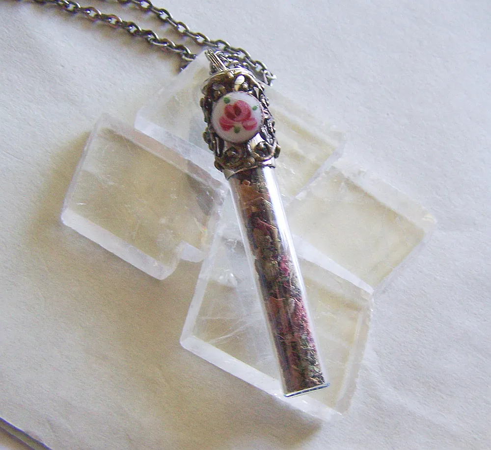 Rose and Lavender Herbal Bullet Jewelry Pendant Necklace