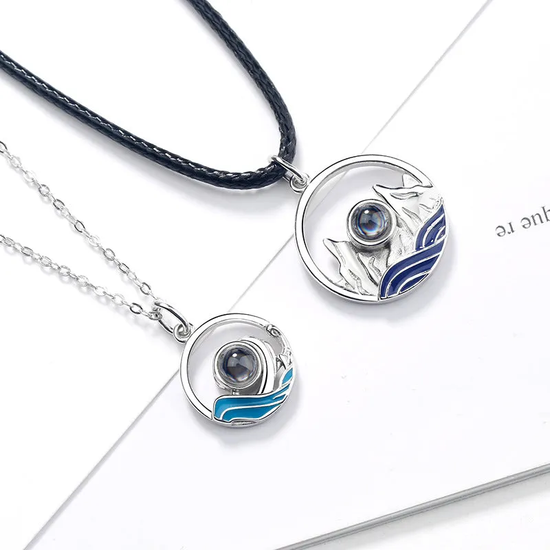 Sea and Mountain Couples Custom Projection Necklace - Package Two