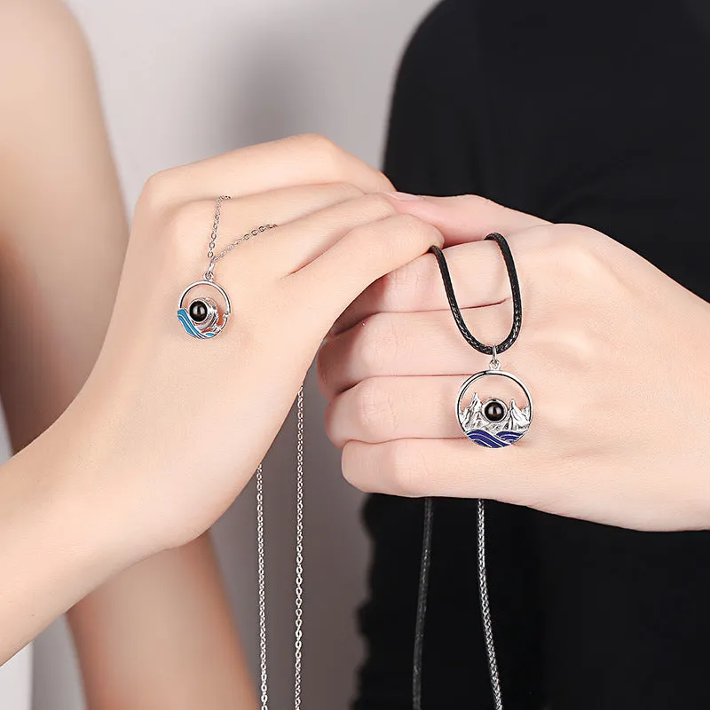 Sea and Mountain Couples Custom Projection Necklace - Package Two