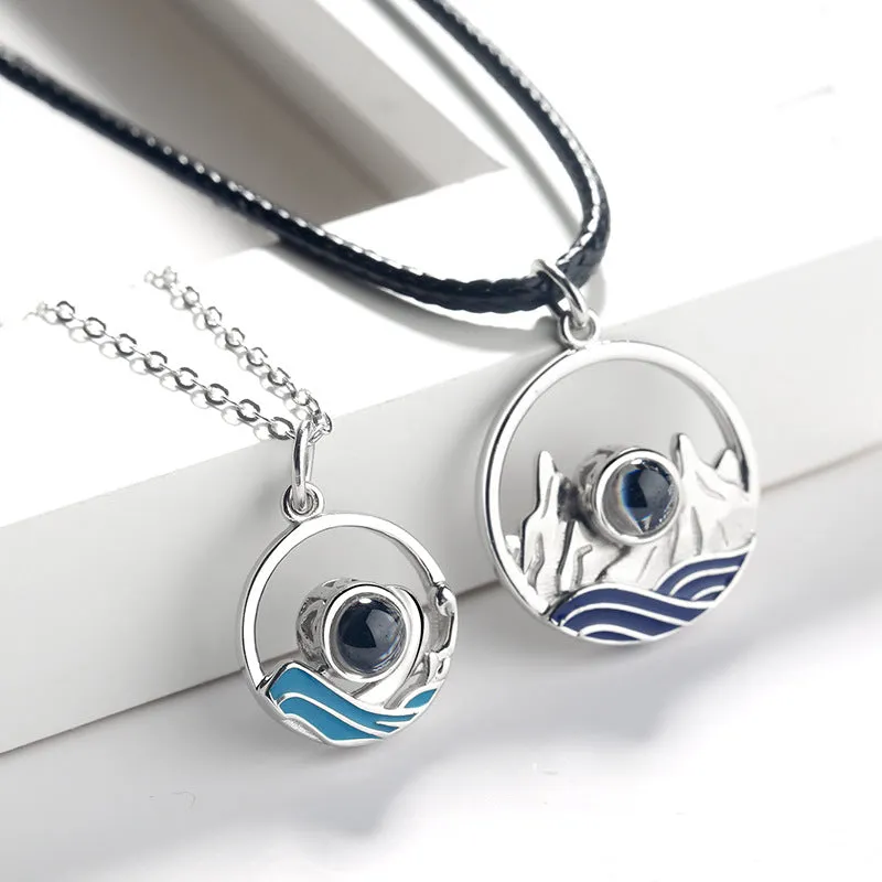 Sea and Mountain Couples Custom Projection Necklace - Package Two