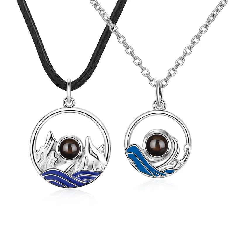 Sea and Mountain Couples Custom Projection Necklace - Package Two