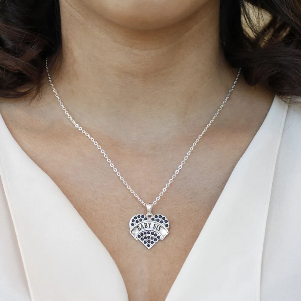 Silver Baby Sis Navy Blue Blue Pave Heart Charm Classic Necklace