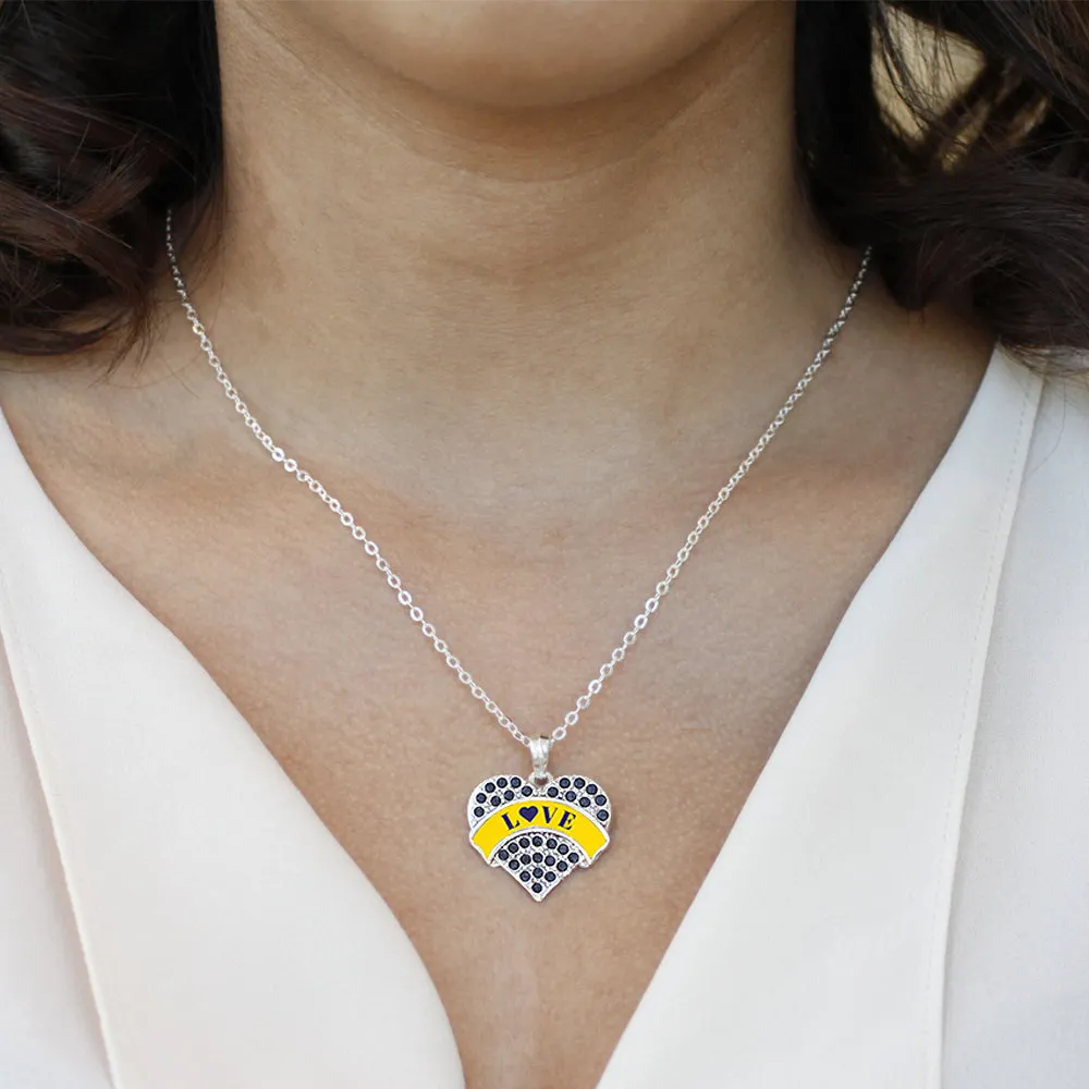 Silver Down Syndrome Awareness & Support Navy Blue Pave Heart Charm Classic Necklace