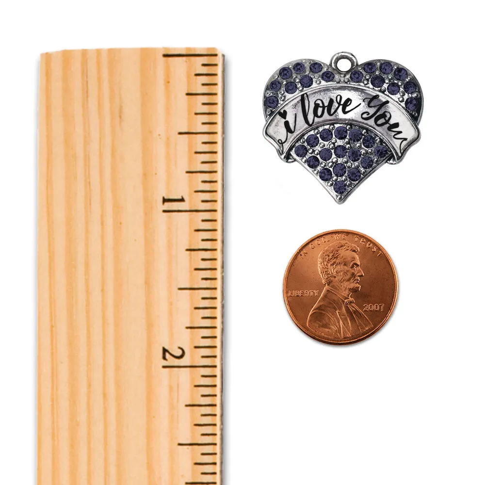 Silver I Love You Handwritten Script Navy Blue Blue Pave Heart Charm Toggle Necklace