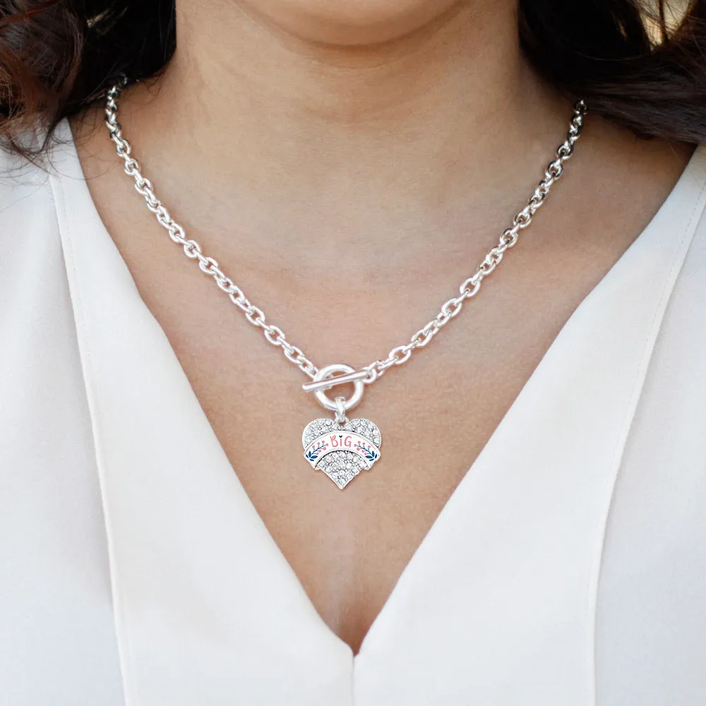 Silver Rose and Navy Blue Big Pave Heart Charm Toggle Necklace