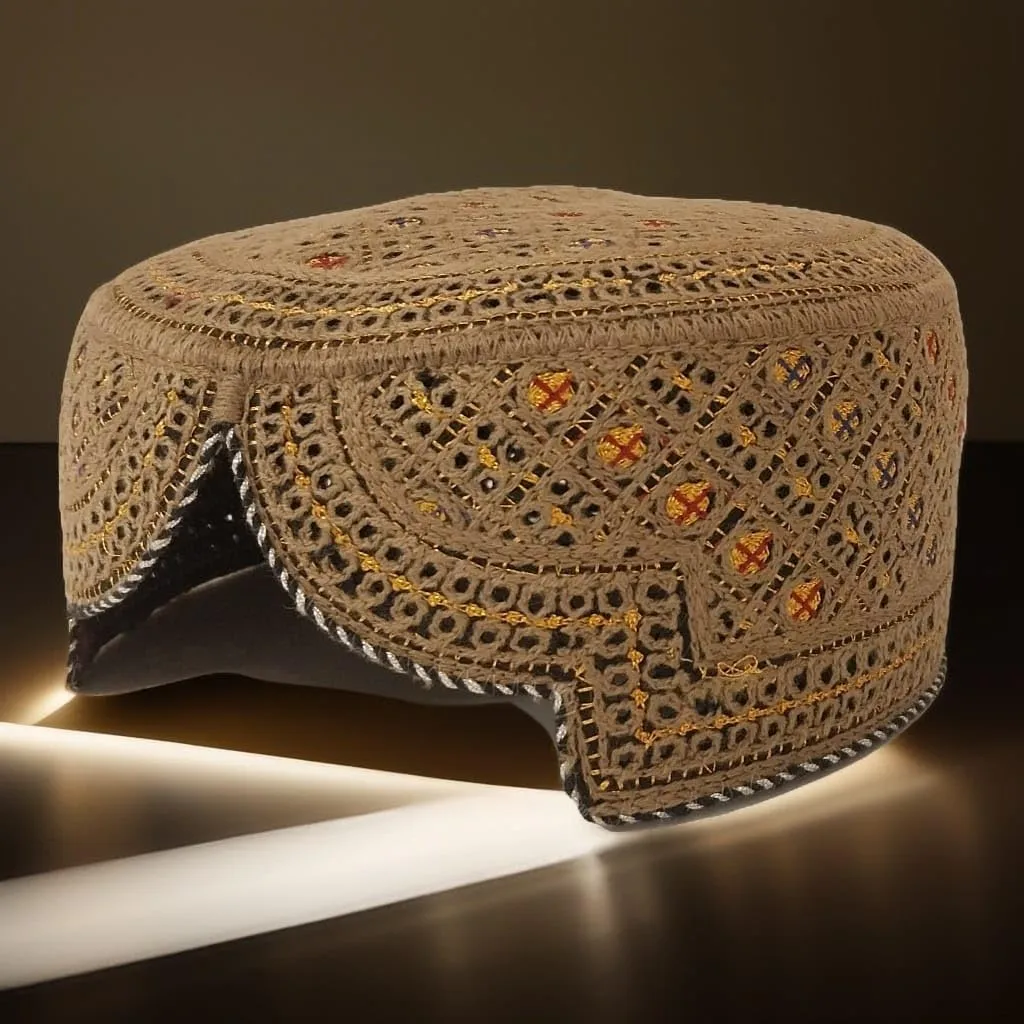 Sindhi Topi Kufi Traditional Handmade Cap with Embroidered Front Cut Unisex, Ramadan, Eid Gift for Muslims Made in Pakistan