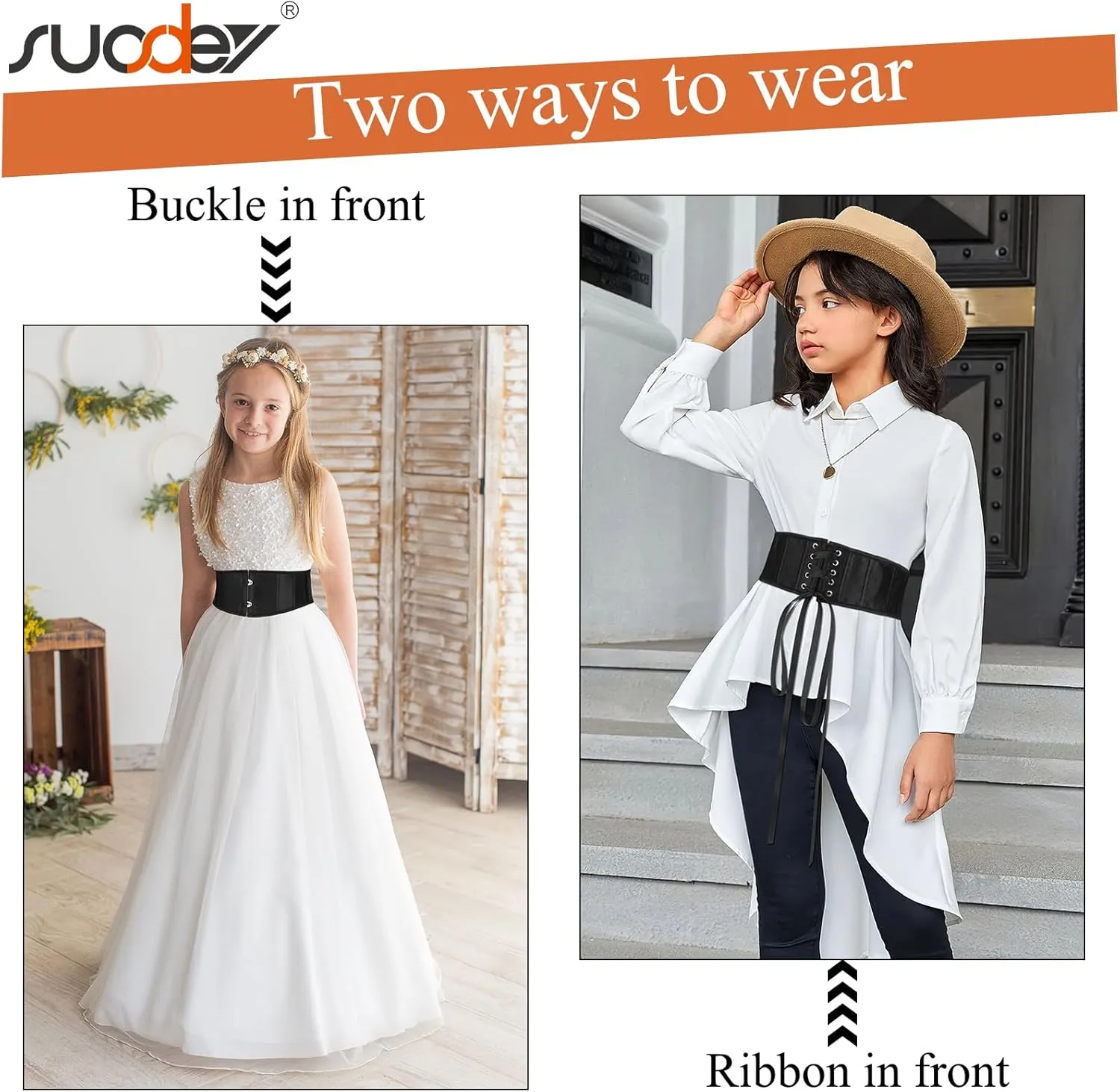 SUOSDEY Kids Jacquard Corset Belt with Soft Bones Girls Teens Pirate Halloween Renaissance Lace-up Black Waist Corset Belt
