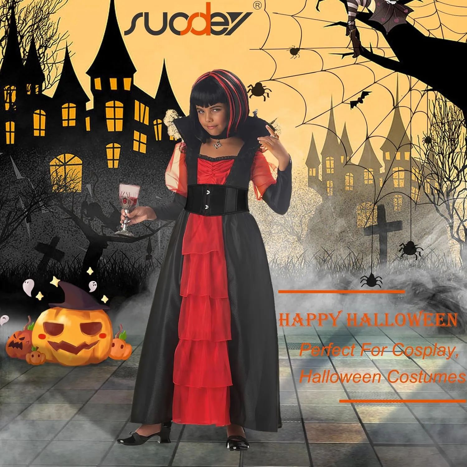 SUOSDEY Kids Jacquard Corset Belt with Soft Bones Girls Teens Pirate Halloween Renaissance Lace-up Black Waist Corset Belt