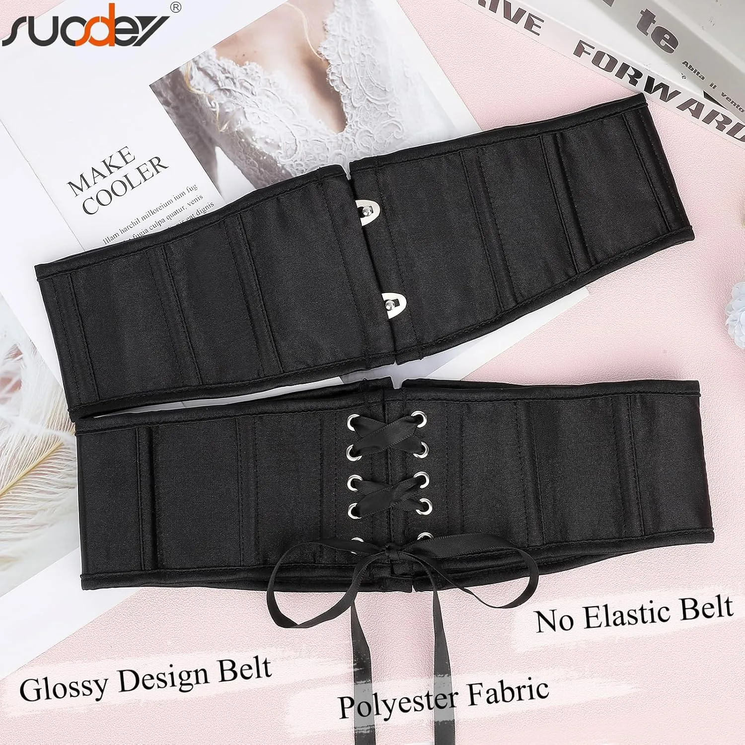 SUOSDEY Kids Jacquard Corset Belt with Soft Bones Girls Teens Pirate Halloween Renaissance Lace-up Black Waist Corset Belt