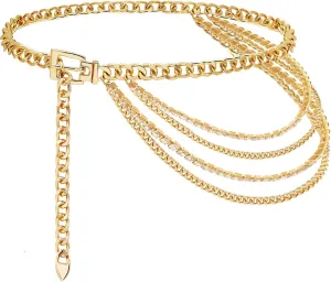 Suyi Chain Belt for Women Rhinestone Gold Chain Belt Multilayer Metal Waist Chain