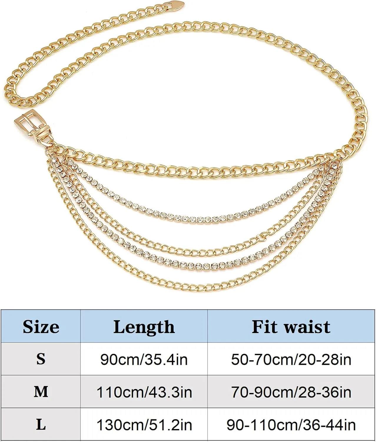 Suyi Chain Belt for Women Rhinestone Gold Chain Belt Multilayer Metal Waist Chain