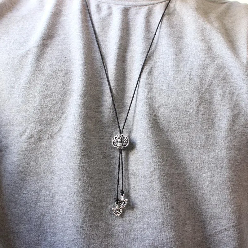 Tibetan White Copper Bat/Dragon Longevity Amulet Necklace