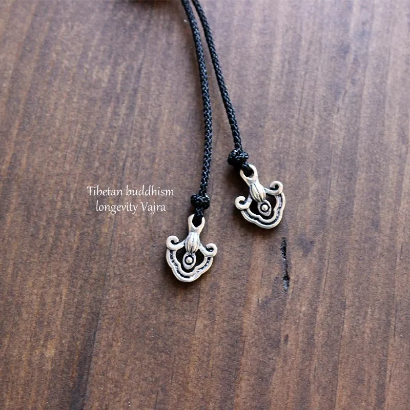 Tibetan White Copper Bat/Dragon Longevity Amulet Necklace