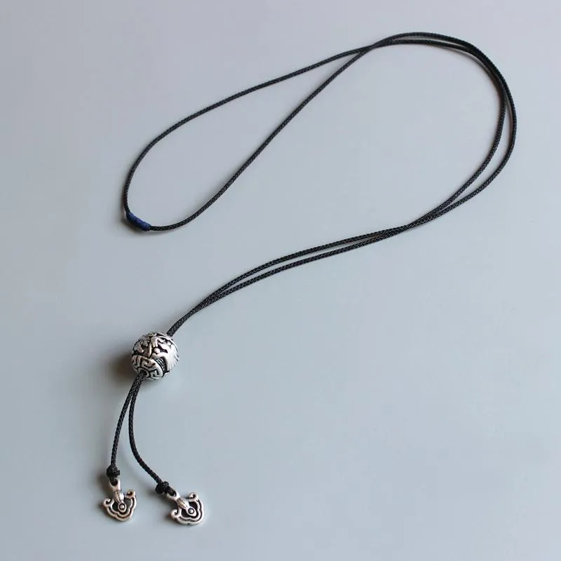 Tibetan White Copper Bat/Dragon Longevity Amulet Necklace