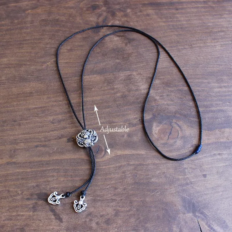 Tibetan White Copper Bat/Dragon Longevity Amulet Necklace