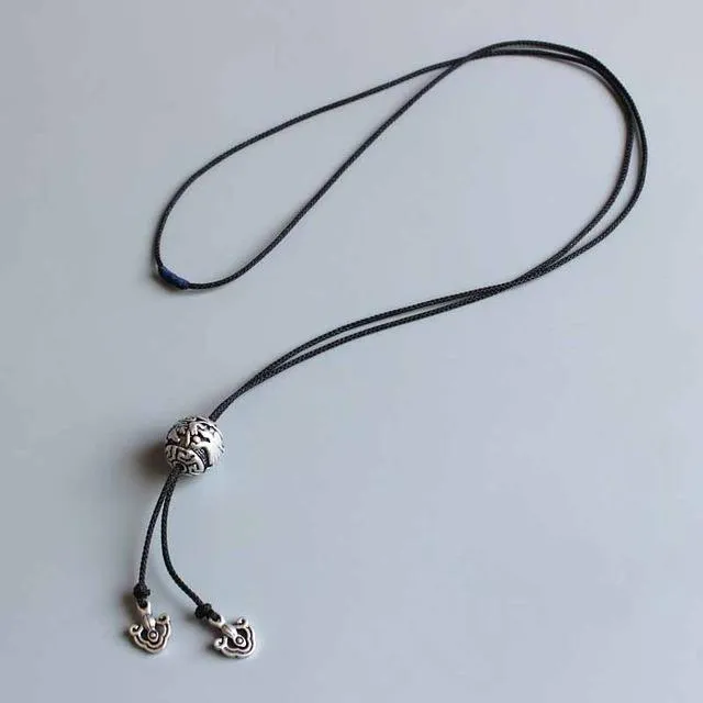 Tibetan White Copper Bat/Dragon Longevity Amulet Necklace