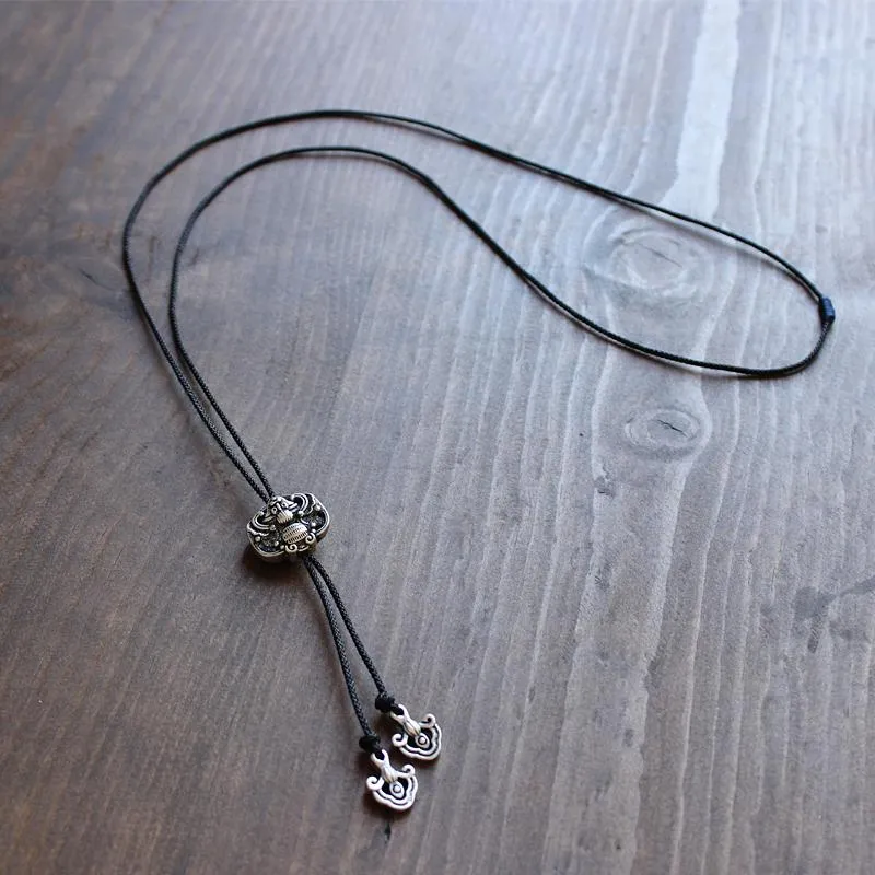 Tibetan White Copper Bat/Dragon Longevity Amulet Necklace