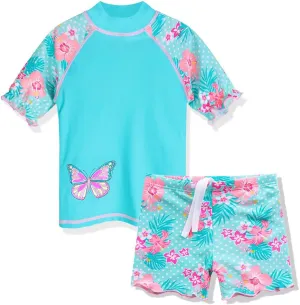 Toddler Girls Rash Guard Short Sleeve Two Piece Swimsuits for Girls Swimwear Kids Surfing Suit UPF 50  3-10 Years