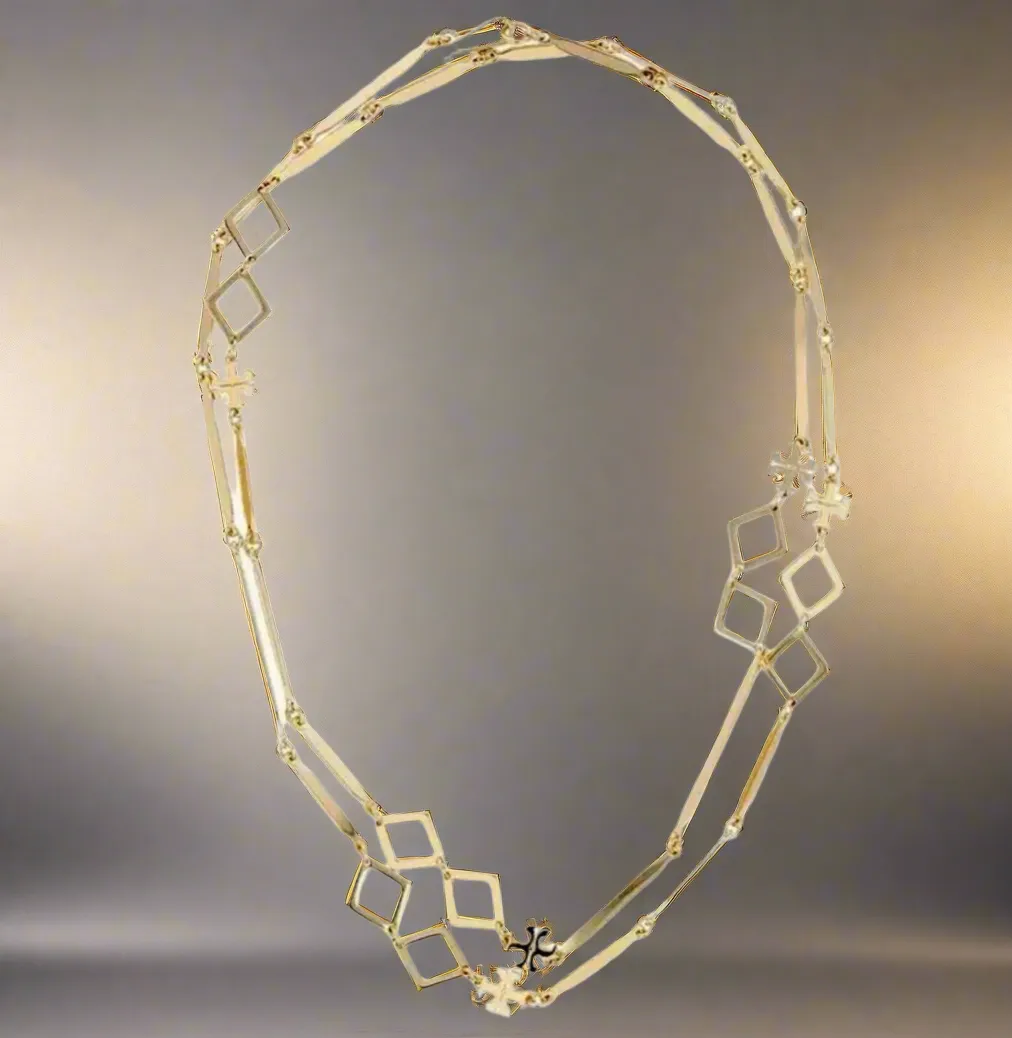 Tory Burch Roxanne Chain Long Necklace Geo Goldtone