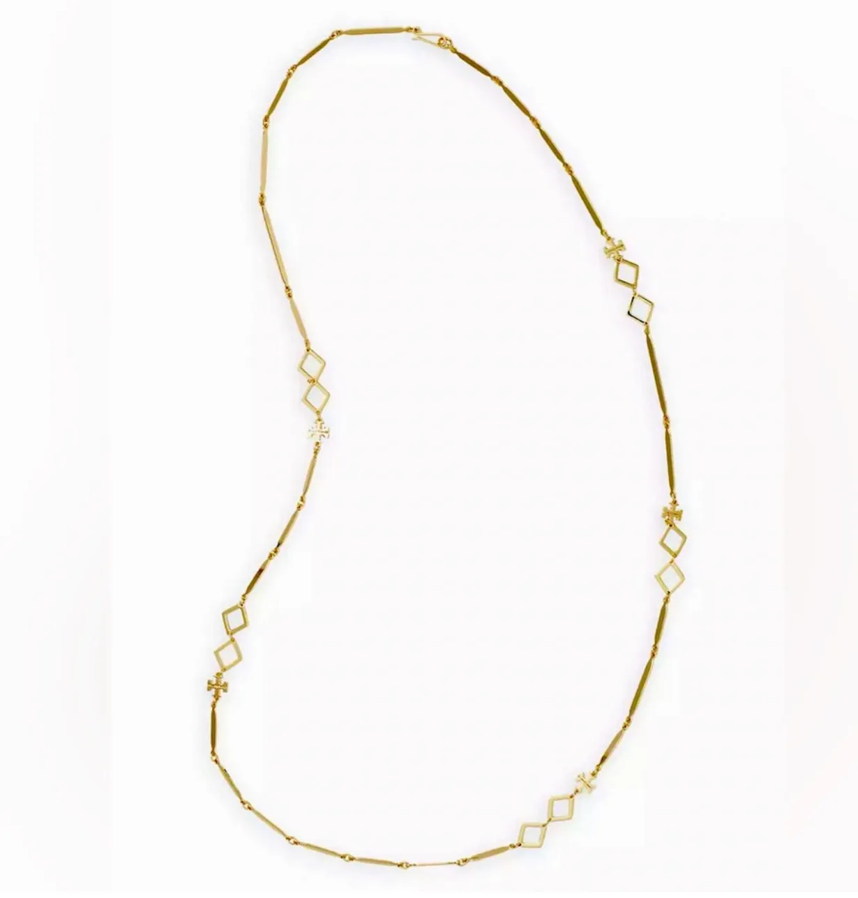 Tory Burch Roxanne Chain Long Necklace Geo Goldtone