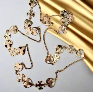 Tory Burch Unique Heart Long Necklace with Kira Logo And Tory Logo in Gold Plated