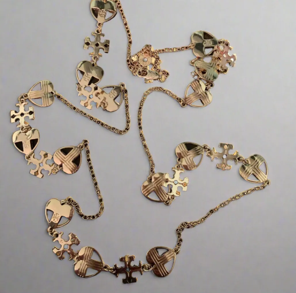 Tory Burch Unique Heart Long Necklace with Kira Logo And Tory Logo in Gold Plated