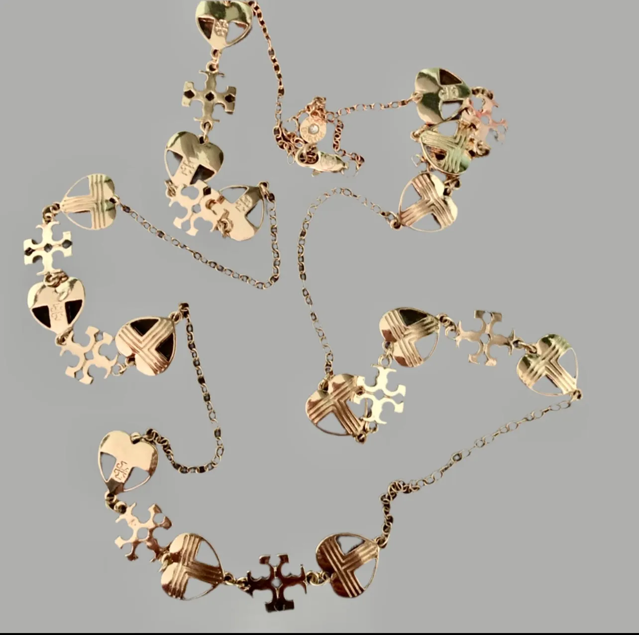 Tory Burch Unique Heart Long Necklace with Kira Logo And Tory Logo in Gold Plated