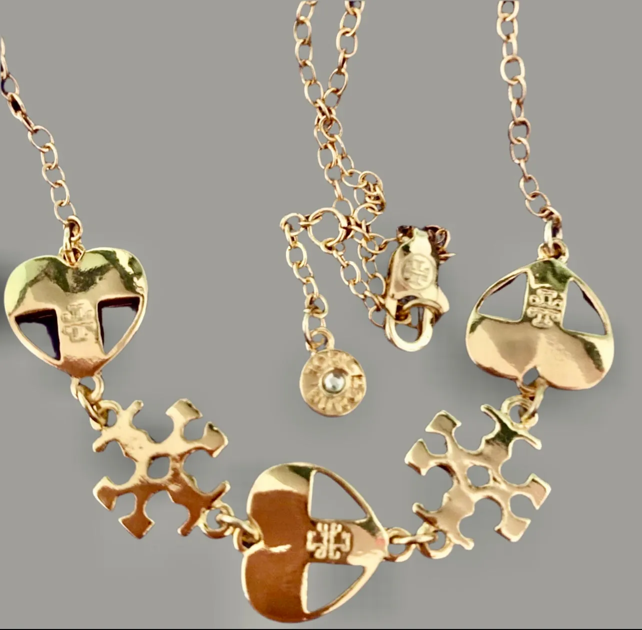 Tory Burch Unique Heart Long Necklace with Kira Logo And Tory Logo in Gold Plated