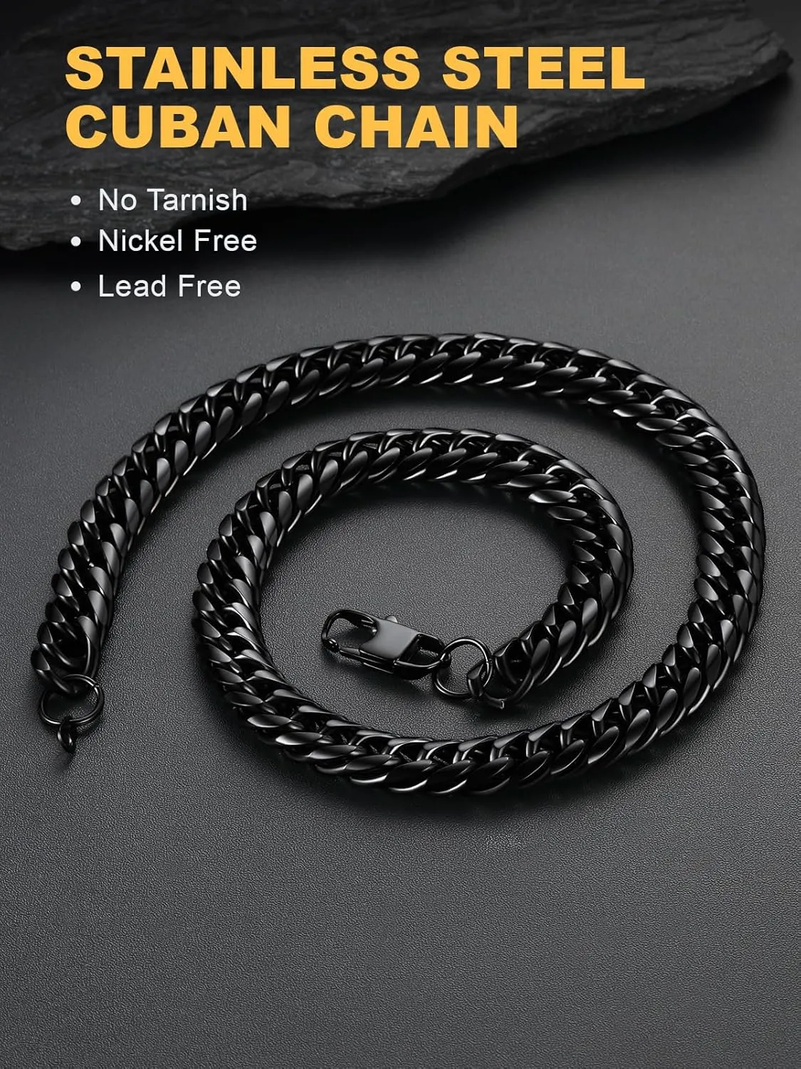 U7 Diamond Cut Miami Cuban Link Chain for Men Women Stainless Steel Curb Chain Necklace, Cool Hip Hop Jewelry Silver/Black/18K Gold Plated Chains, Width 3/6/9/12mm,18/20/22/24/26/28/30 Inch