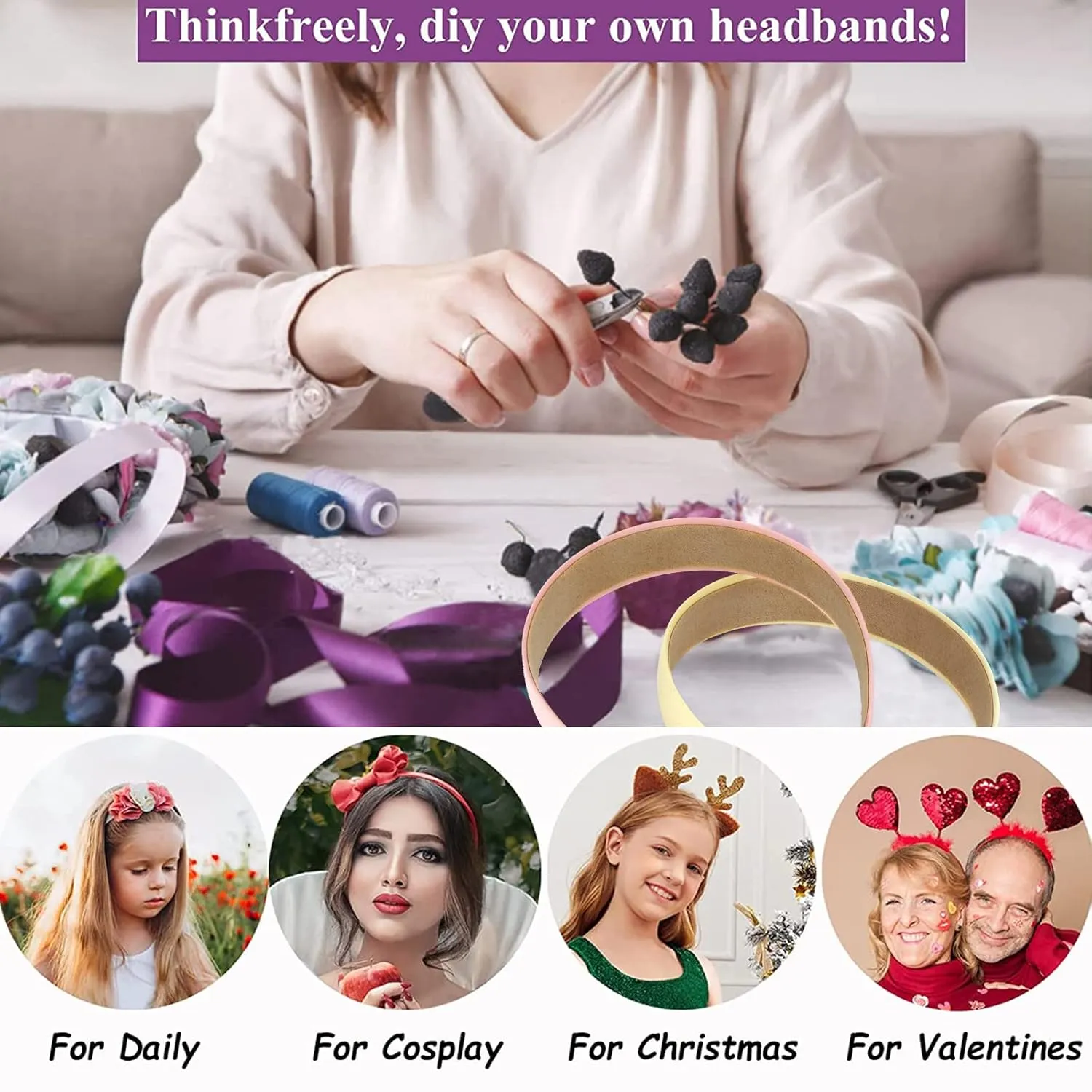 Wecoe Headbands, 10 Pack Satin Headbands Women 1.3 Inch Wide Non Slip Fashion Headbands, Hair Bands for Girls DIY Short Hair Accessories, Plain Headbands in White, Pink, Purple, Blue, Colorful